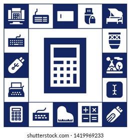 keyboard icon set. 17 filled keyboard icons.  Simple modern icons about  - Calculator, Keyboard, Pendrive, Typewriter, Conga, Tipi, Typing, Type, Piano