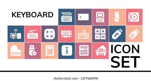  keyboard icon set. 19 filled keyboard icons. Simple modern icons about  - Keyboard, Personal computer, Piano, Pendrive, Calculator, Typing, Type, Old computer, Dvd