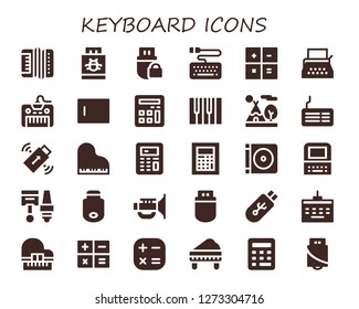  keyboard icon set. 30 filled keyboard icons. Simple modern icons about  - Accordion, Pendrive, Keyboard, Calculator, Typewriter, Type, Piano, Tipi, Dvd, Old computer, Components