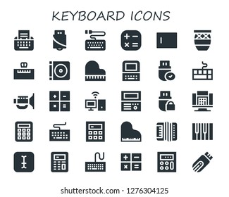  keyboard icon set. 30 filled keyboard icons. Simple modern icons about  - Type, Pendrive, Keyboard, Calculator, Conga, Piano, Dvd, Old computer, Jazz, Personal computer, Accordion