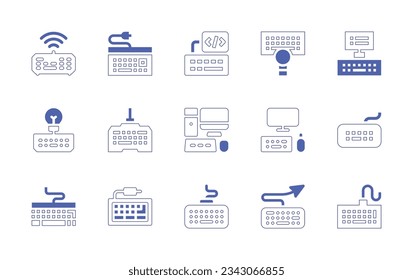 Keyboard icon set. Duotone style line stroke and bold. Vector illustration. Containing keyboard, keylogger, copywriting, pc, computer, publishing.