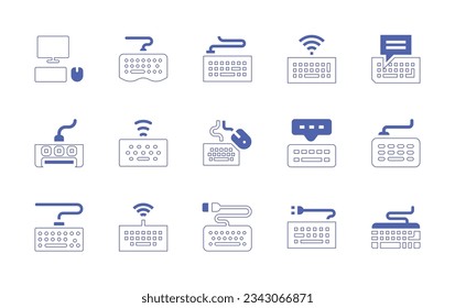 Keyboard icon set. Duotone style line stroke and bold. Vector illustration. Containing pc, keyboard, keyboard and mouse, copywriter.