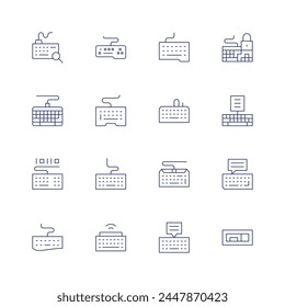 Conjunto de iconos del teclado. Icono de línea fina. Trazo editable. Contiene keylogger, escritura, teclado, teclado inalámbrico.