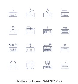 Keyboard icon set. Thin line icon. Editable stroke. Containing cloud, typing, cyberbullying, keyboard, electrickeyboard, computerkeyboard.