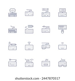 Keyboard icon set. Thin line icon. Editable stroke. Containing coding, binarycode, onlineeducation, keyboard, wirelesskeyboard, smartkeyboard, typing, keyboardandmouse.