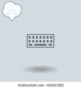 Keyboard icon with shadow. Cloud of download with arrow.