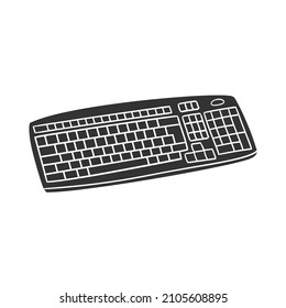 Keyboard Icon Silhouette Illustration. Computer Device Hardware Vector Graphic Pictogram Symbol Clip Art. Doodle Sketch Black Sign.