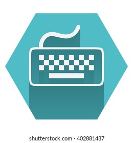 Keyboard Icon, Keyboard Symbol with long shadow on Bright Turquoise, Blue Hexagon background Vector