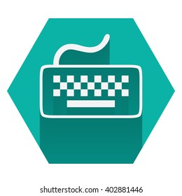 Keyboard Icon, Keyboard Symbol with long shadow on Peacock Blue Hexagon background Vector