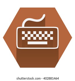 Keyboard Icon, Keyboard Symbol with long shadow on Nutmeg, Brown Hexagon background Vector