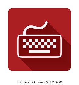 Keyboard Icon, Keyboard Symbol with long shadow on Red Rust Square background