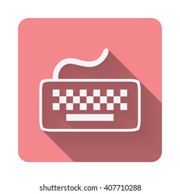 Keyboard Icon, Keyboard Symbol with long shadow on Pink Coral Square background