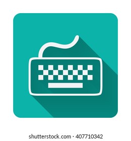 Keyboard Icon, Keyboard Symbol with long shadow on Peacock Blue Square background