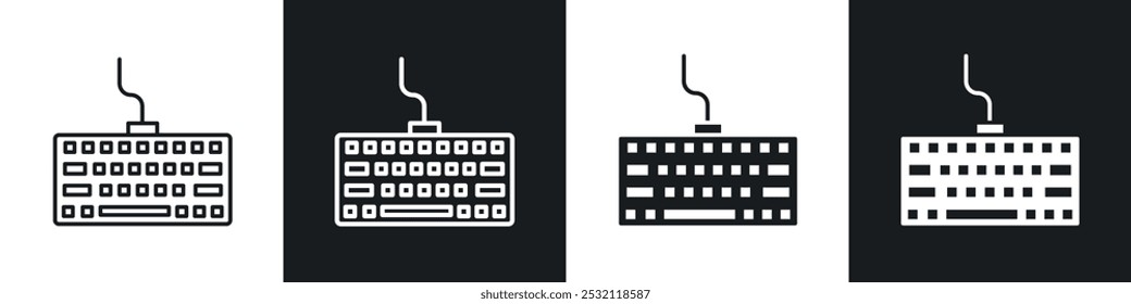 Keyboard icon vector icon set black filled and outlined style.