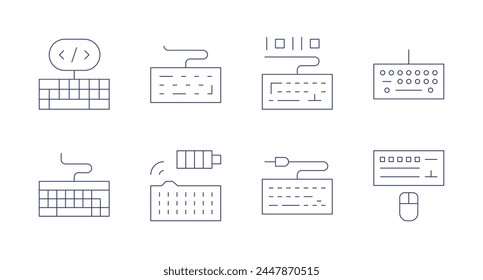 Iconos del teclado. Trazo editable. Contiene codificación, código binario, teclado, teclado inalámbrico, teclado y ratón.