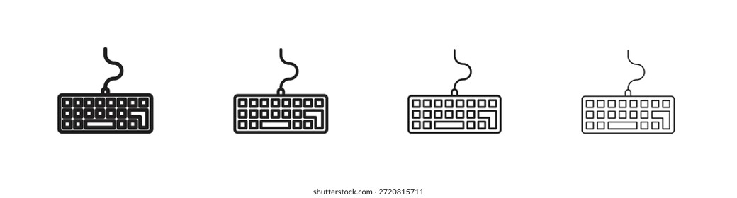 Iconos de teclado delinean el diseño de Vector negro. Línea con trazo editable.