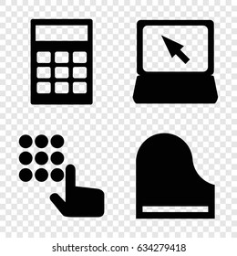 Keyboard icons set. set of 4 keyboard filled icons such as laptop, piano, calculator