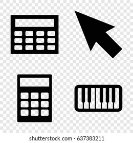 Keyboard icons set. set of 4 keyboard filled icons such as piano, calclator, calculator
