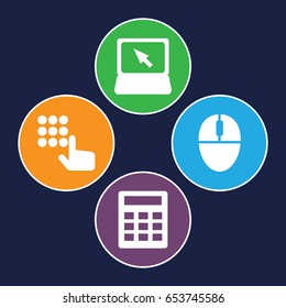 Keyboard icons set. set of 4 keyboard filled icons such as laptop, mouse, calculator