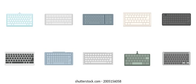 Einstellung der Tastatursymbole. Flacher Satz von Tastatur-Vektorsymbol einzeln auf weißem Hintergrund