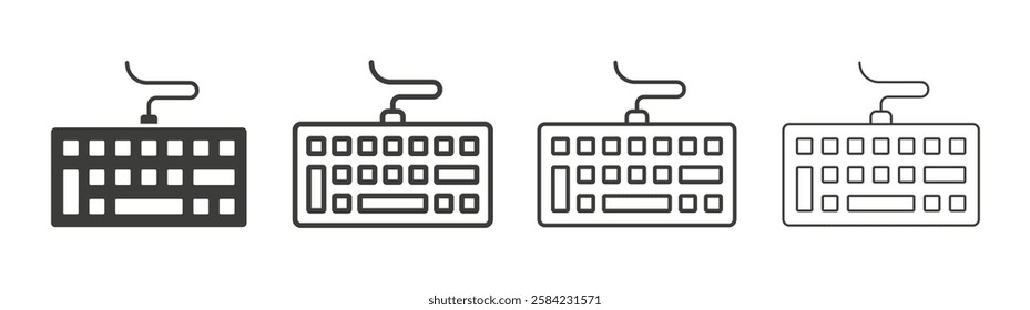 Keyboard icons set. Liner outlined and flat black color