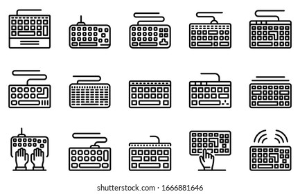 Keyboard icons set. Outline set of keyboard vector icons for web design isolated on white background