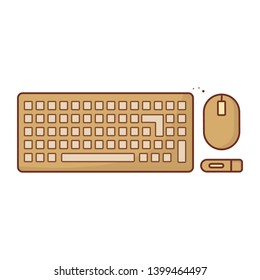 Keyboard illustration icon set. Mouse flashdisk with keyboard set.
