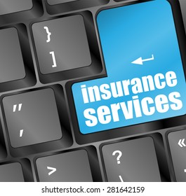 Keyboard with insurance services button, internet concept vector