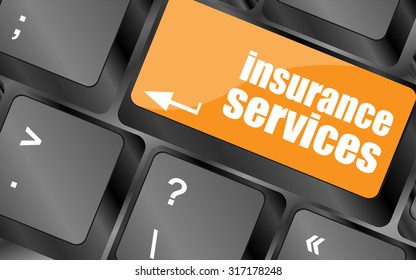Keyboard with insurance services button, internet concept, vector illustration