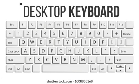 Keyboard Isolated Vector. Layout Template. Classic Keyboard. White Buttons. Computer Desktop. Electronic Device. Isolated On White Realistic Illustration