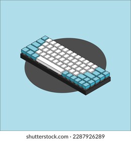 Keyboard Isometric White Blue Gray Vector