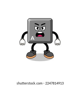 keyboard A key cartoon illustration with angry expression , character design
