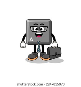 keyboard A key mascot as a businessman , character design