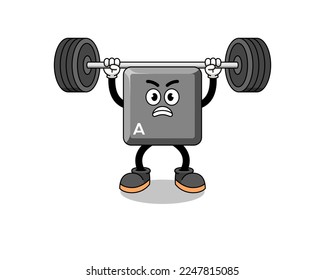 keyboard A key mascot cartoon lifting a barbell , character design