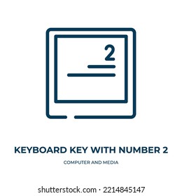 Keyboard key with number 2 icon. Linear vector illustration from computer and media collection. Outline keyboard key with number 2 icon vector. Thin line symbol for use on web and mobile apps, logo, 