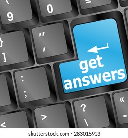 A keyboard with a key reading get answers, vector
