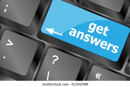 A keyboard with a key reading get answers. Keyboard keys icon button vector