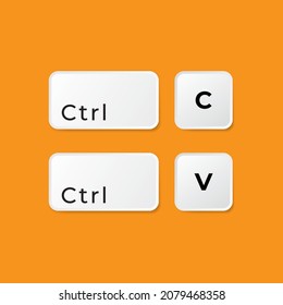 keyboard keys Ctrl C and Ctrl V, copy and paste the key shortcuts. Computer icon on orange background	