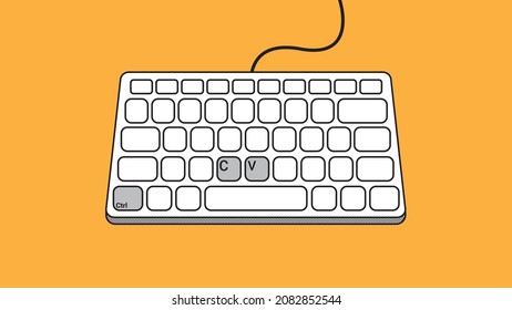 keyboard keys Ctrl C and Ctrl V, copy and paste the key shortcuts. Computer icon on orange background