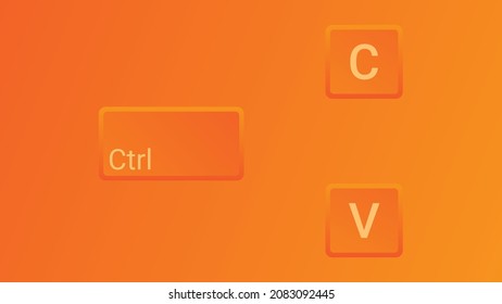 keyboard keys Ctrl C and Ctrl V, copy and paste the key shortcuts. Computer icon on orange background