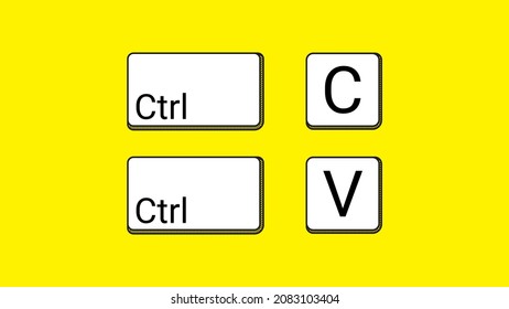 keyboard keys Ctrl C and Ctrl V, copy and paste the key shortcuts. Computer icon on yellow background