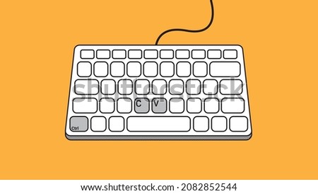 keyboard keys Ctrl C and Ctrl V, copy and paste the key shortcuts. Computer icon on orange background