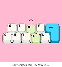 Keyboard Keys Forming “STAY CHILL”. Creative keyboard key arrangement forming message, representing relaxation, calm mindset, and stress-free lifestyle in modern digital culture