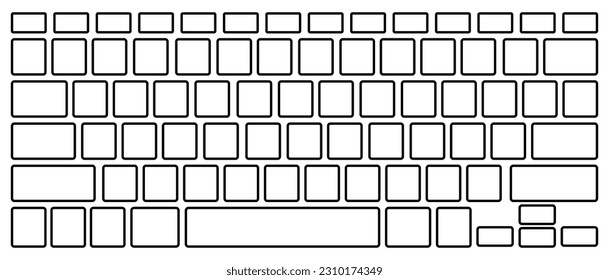 Keyboard layout line vector, Vector set of black and white squares and rectangles on a white background.