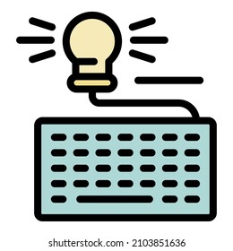 Keyboard with light bulb icon. Outline keyboard with light bulb vector icon color flat isolated