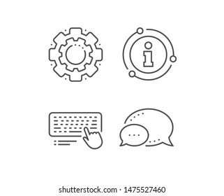 Keyboard line icon. Chat bubble, info sign elements. Computer component device sign. Linear computer keyboard outline icon. Information bubble. Vector