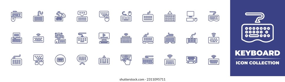 Keyboard line icon collection. Editable stroke. Vector illustration. Containing keyboard and mouse, keyboard, copywriter, electric, computer, pc, gamer, monitor, wireless keyboard.