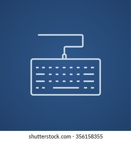 Icono de línea de teclado para web, móvil e infografía. Icono azul claro del vector aislado en fondo azul.