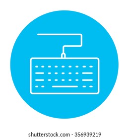 Keyboard line icon for web, mobile and infographics. Vector white icon on the light blue circle isolated on white background.