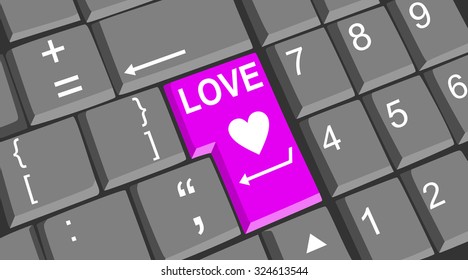 Keyboard with love button. Computer keyboard with love button, vector

